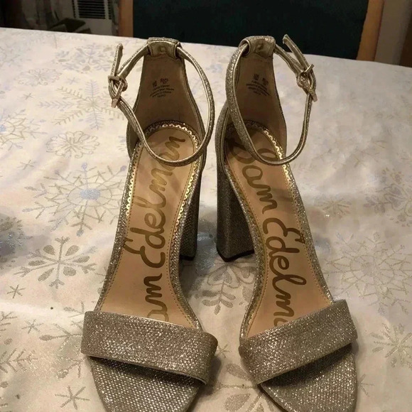 Sam Edelman silver Yaro sparkly sandals with block heel. - Picture 1 of 8